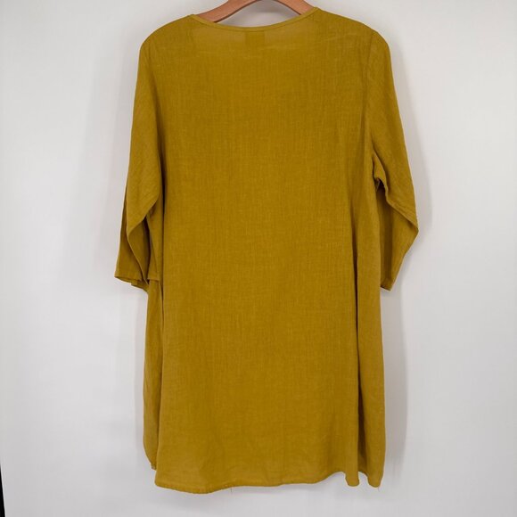 Pure Match Womens  chartreuse Tunic Top  3/4 Sleeves size large linen lagenlook - Picture 14 of 15